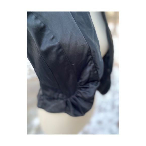 Black Satin Ruffle Bolo Jacket Shrug Y2K - Picture 8 of 11